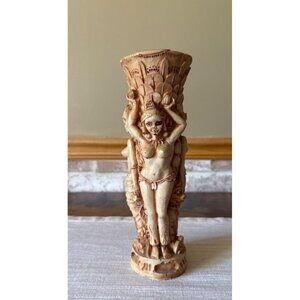 Vintage Resin Carved Vase – Exotic Temple Ladies Figurative Folk Art Decor